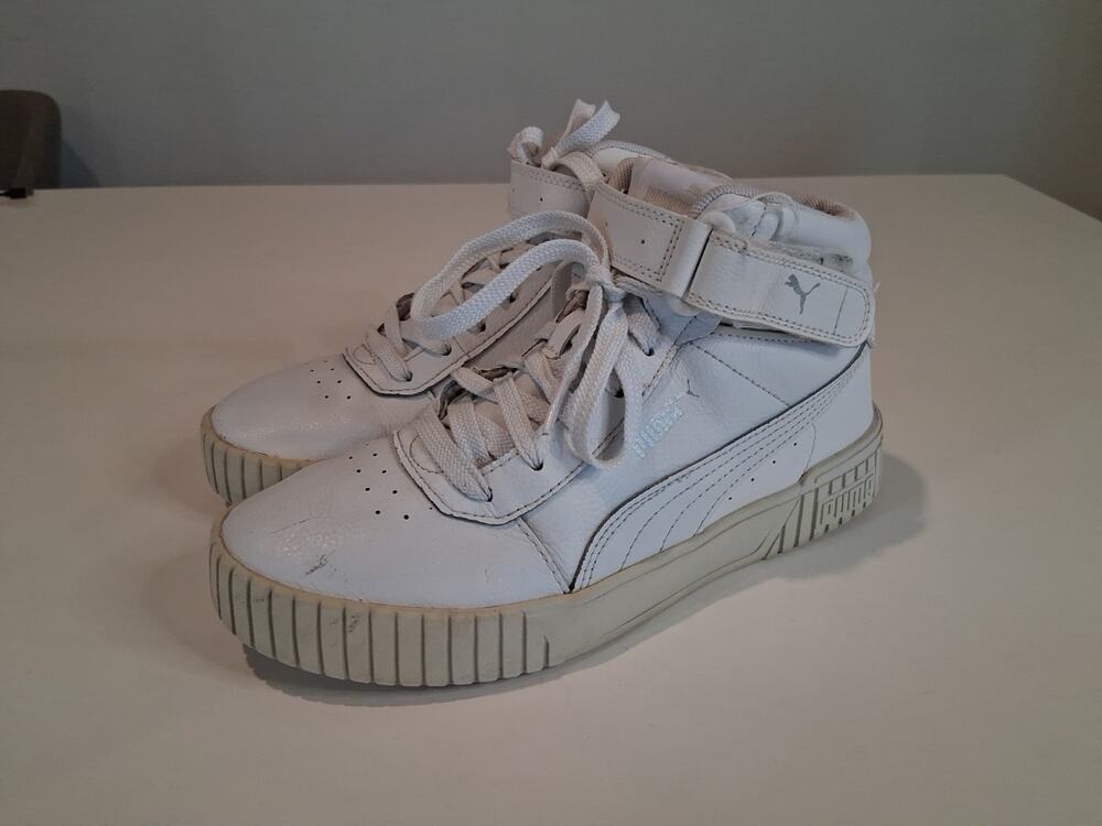 Puma Carina 2.0 Mid Women's 7.5 White Silver Sneakers 385851-02 NO INSOLES